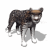 Animated sequence of a spotted feline creature with brown and black fur, white paws, and a light brown patch on its head walking left to right across a plain background.