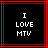 Two identical pixelated frames of a black square with red grid lines and white text reading "I LOVE MTV" arranged side-by-side in a contact sheet layout.