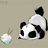 Pixelated panda lies on beige background next to rice bowl with chopsticks, orange displays "Panda" and "♥" text
