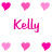 Pixelated pink hearts and 'Kelly' text arranged in a with alternating heart colors on white background