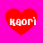 Four red heart shapes on a bright pink background, each containing the text 'kaori' in white pixelated font.