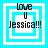 Four identical square display 'love U Jessica!!!' text over layered cyan and white borders with a blue background