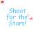 Blue text 'Shoot for the Stars!' on white background with red and pink stars in various positions across frames.