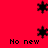 Red background with black star-shaped icons and "No new" text in pixelated font, showing animation changes across frames.
