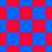 Red and blue square form a shifting pattern with some squares rotated into diamond shapes