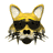 Pixelated cartoon raccoon head wearing black sunglasses with yellow highlights on ears, displayed as two side-by-side frames in a contact sheet layout.