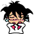 Pixelated character with spiky black hair, red bow tie, and white shirt showing four distinct facial expressions in a