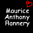 Black background with white pixelated text reading 'Maurice Anthony Ronnery' in three lines, a red pixelated heart symbol above the text on the left side.