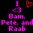 Pixelated text and symbols on black background with pink and red elements.