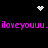 Pixelated text and symbols on a black background with pink text repeating 'iloveyouuu' twice per line.