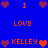 Blue background with orange and purple pixelated hearts and text reading 'I LOVE KELLEY' in a pattern