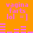 Pixelated text and symbols on an orange background with pink elements, including repeated phrases and horizontal lines.