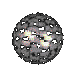 A spherical of dark gray polygonal segments with four bright white light points arranged in a diamond pattern, displayed in a of plus one additional small sphere