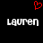 Red pixelated heart symbol above two identical white text 'Lauren' labels on black background.