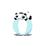 A light blue sphere with a white stripe rotates clockwise while a black-and-white cow figure shifts position on top of it