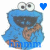 A 2x2 contact sheet of three animated frames showing a blue Cookie Monster character with varying heart symbols and text below, each frame displaying different visual states.