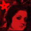 Red-tinted of six showing a person with dark hair and red lighting, some include a red star symbol in the top-left corner