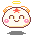 Two pixel-art animated frames of a cute round character with angel wings, pink cheeks, and a red star on its head against a gray background.