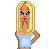 Pixelated character with long blonde hair and blue eyes in three poses: open mouth, closed mouth, winking eye.