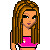 Pixel art of a woman with long brown hair wearing a pink crop top and beige pants, standing next to text that reads 'be sexy. be wild. be true. be you.'