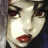 A pixelated contact sheet of two animated frames showing a close-up anime-style character face with red eyes and lips, next to stylized text on black background.