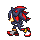 Pixel art character with dark blue and red spiky hair, white gloves, yellow shoes with red accents, walking in a sequence of poses.