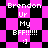 Pixelated text on a pink and black checkered background with two distinct animation states showing different patterns