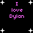 Black background with white star shapes and pink text reading "I love Dylon" in four separate sections.