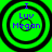 Four identical circular icons with black concentric rings on a bright green background, each containing blue text reading "I Luv Megan" in pixelated font.