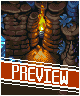 Pixel art scene with stone walls, a torch emitting orange light, and blue water in the background.