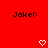 Red background with black text 'Jake:' on both sides and white pixelated hearts below each text.