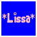 Static pixel art displays pink text *Lissa* on solid blue background with asterisks flanking the name.