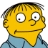 Yellow-skinned cartoon character with wide eyes, thin nose, and neutral mouth wearing blue shirt, viewed from side with visible hair and neck.