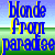 pixelated icons showing a blonde woman with blue eyes, white flower in hair, and light blue dress holding green plant against striped background