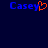 Blue text 'Casey' with an orange heart replacing the 'y' in the left instance, and solid blue 'Casey' text on the right against a dark blue background.