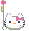 Pixel art Hello Kitty icon with two frames showing a flag change from empty to 'new' text, white cat face with pink bow and whiskers on gray background.