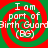 Four identical circular icons arranged in a , each with red and green spiral patterns and white text reading "I am part of Birth Guard (BG)"