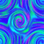 A static pixelated image featuring a spiral pattern with alternating bands of blue, cyan, green, and magenta hues arranged in concentric rings.