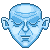 Pixel art head with blue tones, showing sequential eye animation from closed to open states