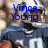 Pixelated image of a football player in a dark blue jersey with number 10, wearing a helmet, with blue text overlays.