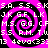 Four identical pink and black spiral patterns with overlaid white text on a black background, arranged in a