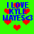 Green background with blue text reading "I LOVE KYLE MAYES" and red heart symbols, some hearts appear blurred in lower section.