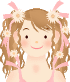 Pixelated cartoon girl with brown hair, pink bows, and white flowers in her hair; left image shows open eyes, right image shows closed eyes.