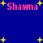 Blue background with yellow stars and pink text 'Shawna' repeated four times in a pattern