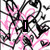 Animated icon with pink and black heart patterns on white background, displaying sequential text: 'I', 'lovee my', 'friends' with two pink hearts.