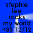 Blue background with black text reading "stephie lee rocks my world <33 12/12" in two vertical , featuring white pixelated motion trails between