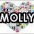 Heart-shaped mosaic of small icons with bold text overlays reading "MOLLY" and "MUSIC" on white and gray backgrounds.