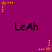 Purple background with repeated 'LeAh' text and yellow/brown star-shaped pixel art elements in various positions.