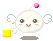 Pixelated character with white wings and pink gem on head, holding yellow mug in first frame, drinking from glass in second, displaying screen in third.