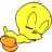 A 48x48 pixel animated contact sheet showing two frames of a yellow cartoon bird character holding an orange object against a white background, with green text reading "Original Icons .com" on the right side.